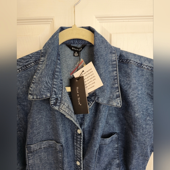 NWT Sim & Sam Tie Front Button Down Denim Blue Acid Wash Top Size XL - Picture 5 of 16